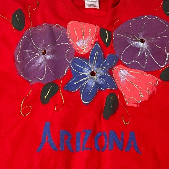 Vintage Arizona Tourism Red Floral Crewneck 1990s Pullover Jumper Sweatshirt - Picture 3 of 5